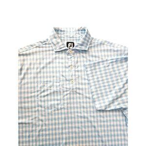FootJoy FJ men's Large Pocket Polo plaid blue white performance 3 button poly